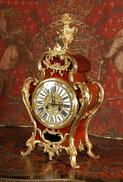fig 2. ***** SOLD ***** Antique French Red Tortoiseshell Veneer and Ormolu Table Clock by Vincenti